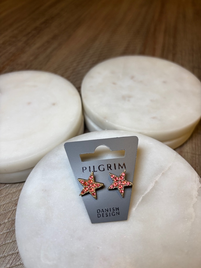 171 Pilgrim Gold-Edged Pink Sparkle Star Studs